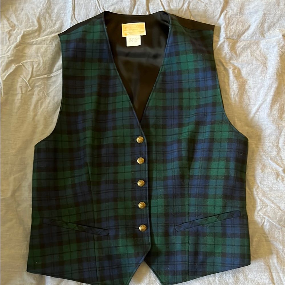 Vintage Pendleton Wool Green and Blue Plaid Vest Size 16